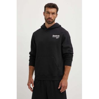 Reebok bluza Brand Proud barbati, culoarea negru, cu glugă, cu imprimeu, 100076385
