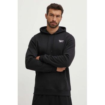 Reebok bluza Identity barbati, culoarea negru, cu glugă, neted, 100202869