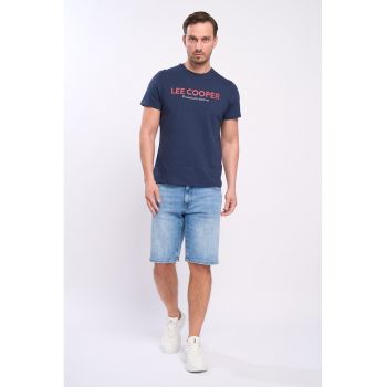 Bermude din denim cu talie medie si 5 buzunare