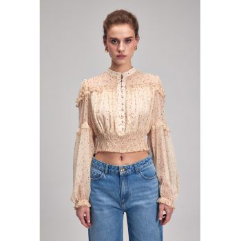 Bluza crop cu detalii cu volane