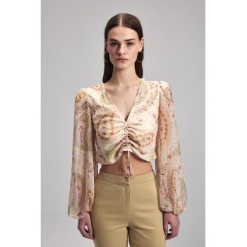 Bluza crop cu imprimeu paisley