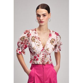 Bluza cu imprimeu floral si maneci bufante