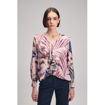 Bluza cu imprimeu tropical si jabou