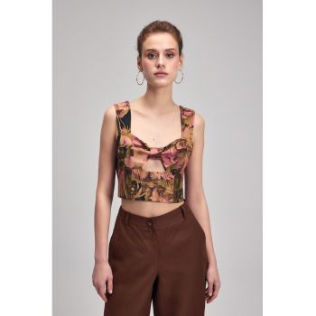 Corset crop cu imprimeu floral