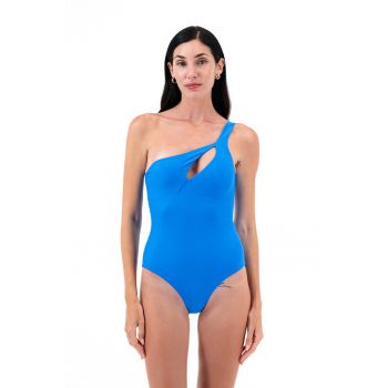 Costum de baie intreg cu decolteu pe un umar si model uni