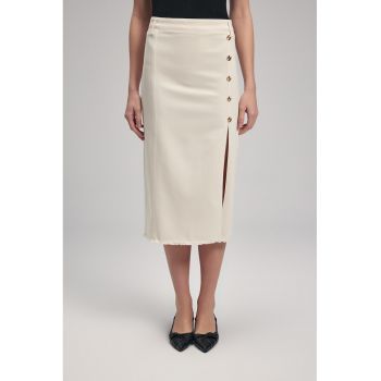 Fusta midi cu talie inalta si slit lateral