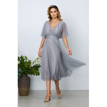 Rochie de ocazie din voal cu glitter Darling Gri