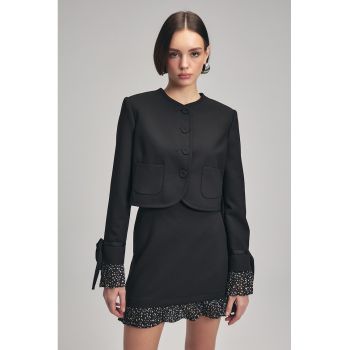 Sacou crop cu buzunare aplicate