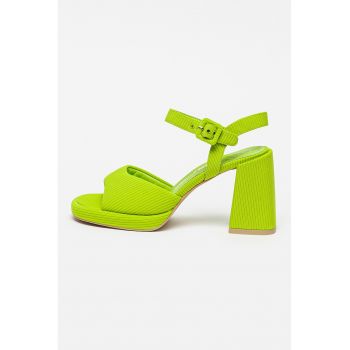 Sandale textile cu toc masiv