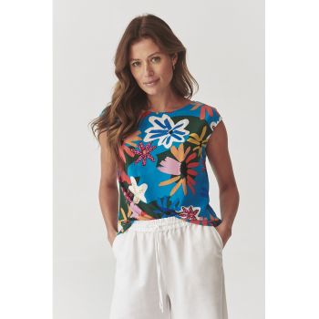 Bluza cu model floral si maneci scurte
