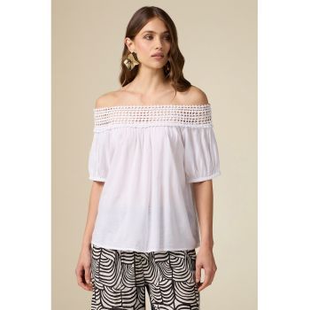 Bluza din amestec de bumbac cu decolteu pe umeri