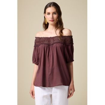 Bluza din amestec de bumbac cu decolteu pe umeri