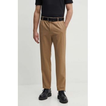 BOSS pantaloni de lana culoarea bej, drept, 50521637