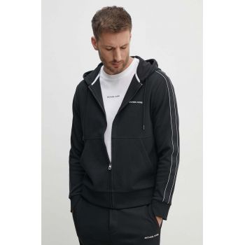 Michael Kors bluza barbati, culoarea negru, cu glugă, cu imprimeu, CT4524K5MF
