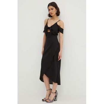 Never Fully Dressed rochie din in Cassie Dress culoarea negru, midi, evazati, NFDDR1420
