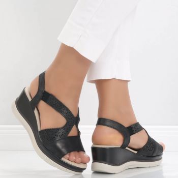Sandale dama cu platforma Negre din Piele Ecologica Yura