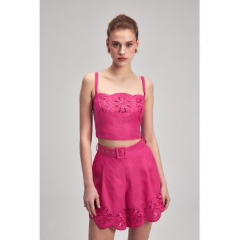 Top crop de in cu brofderie Sangallo