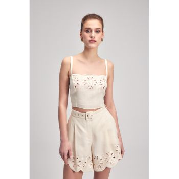Top crop de in cu brofderie Sangallo
