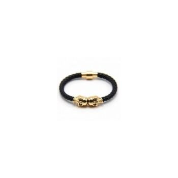 Bratara Barbati, Zamo®, Skull Bangle Gold, Inchidere Magnetica, Cranii Aurii si Piele Neagra