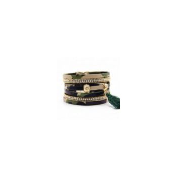 Bratara Femei, Zamo, Army Cuff, Piele Ecologica si Pietricele, Model Camuflaj, Circumferinta 21cm