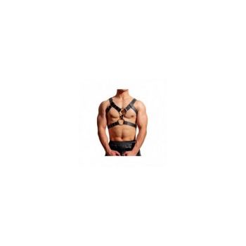 Ham, Zamo®, Harajuku, Body Harness, pentru Barbati, cu Tinte Argintii si Piele Neagra