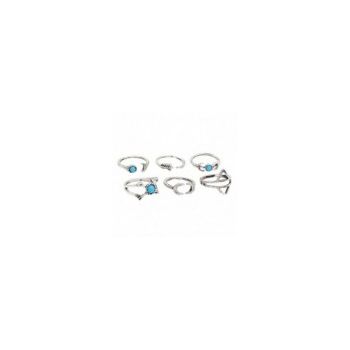 Set 6x Inele Dama, Zamo®, Bohemian Arrow, din Aliaj si Pietre Nepretioase, Diverse Dimensiuni, Culoare Argintie