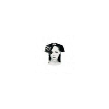 Tricou Dama, Zamo®, 3D Rihanna Smoke, cu Imprimeu Rihanna, Culoare Gri cu Negru, Marimea M