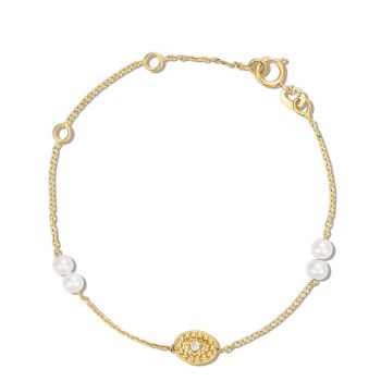 Bratara din aur 14K pentru copii Zirconia Eye and Pearls Bratara din aur 14K pentru copii Zirconia Eye and Pearls