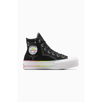 Converse tenisi Chuck Taylor All Star Lift Hi Pride femei, culoarea negru, A10218C