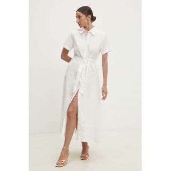 Answear Lab rochie din bumbac culoarea alb, midi, evazati