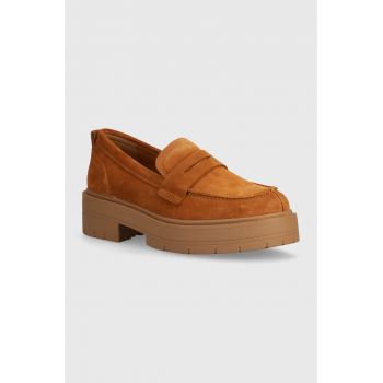 Geox mocasini din piele intoarsa D SPHERICA EC7 I femei, culoarea maro, cu platforma, D36VDI 00022 C6001