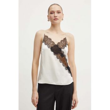 Custommade top de mătase Yazmira culoarea bej, cu imprimeu, 999312101