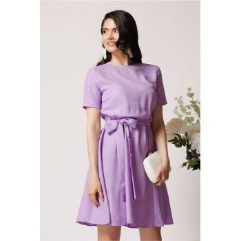 Rochie DY Fashion din viscoza lila cu cordon in talie