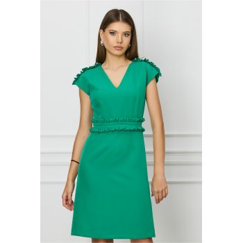 Rochie DY Fashion verde cu volanase in talie si la umeri