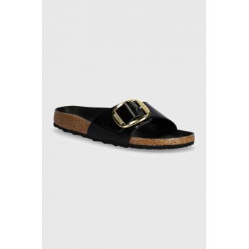 Birkenstock slapi de piele Madrid Big Buckle femei, culoarea negru, 1022650