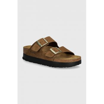 Birkenstock papuci din nubuc Arizona Platform Flex Birkenstock x Papillio culoarea maro, cu platforma, 1028366