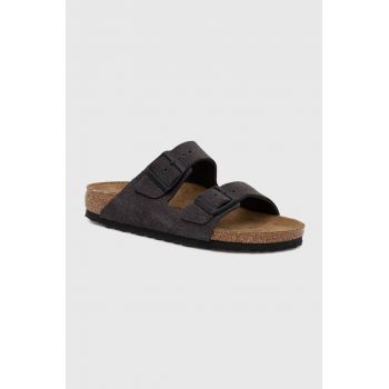 Birkenstock papuci din piele Arizona femei, culoarea gri, 1028592