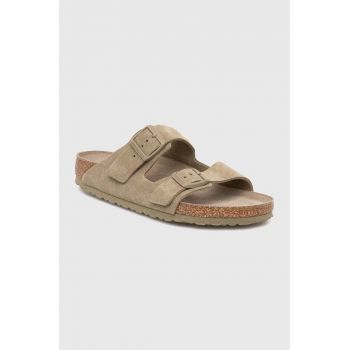 Birkenstock papuci din piele Arizona SFB bărbați, culoarea verde, 1019045