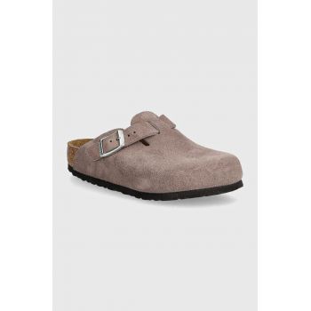Birkenstock papuci din piele intoarsa pentru copii Boston culoarea roz, 1027894