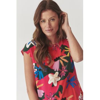 Bluza cu model floral si maneci scurte