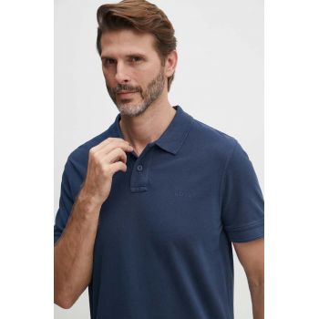 BOSS Orange polo de bumbac culoarea albastru marin, neted, 50507813