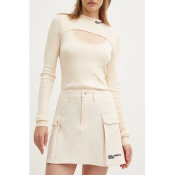Karl Lagerfeld Jeans fusta culoarea bej, mini, evazati, 245J1203