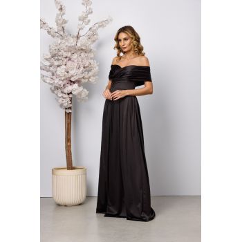 Rochie de ocazie din licra satinata cu maneci cazute Addison Neagra