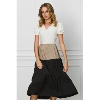Rochie Maria maro cu negru si volane