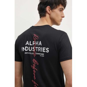 Alpha Industries tricou din bumbac barbati, culoarea negru, cu imprimeu, 148516