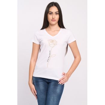 Tricou cu decolteu in V si imprimeu