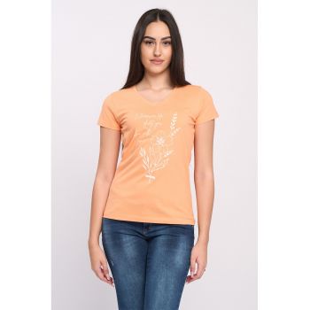 Tricou cu imprimeu text si floral