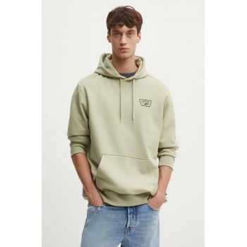 Vans hanorac de bumbac barbati, culoarea verde, cu glugă, cu imprimeu, VN000HNZD3Z1