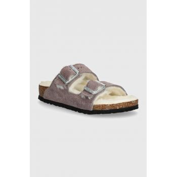 Birkenstock papuci din piele intoarsa pentru copii Arizona Shearling culoarea roz, 1027920