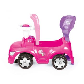 Masinuta pentru copii Dolu 4 in 1 Pink Unicorn, cu maner parental detasabil, bara de protectie, suport de balansat, spatiu de depozitare de la 1-3 ai, greutate maxim admisa 23 kg
